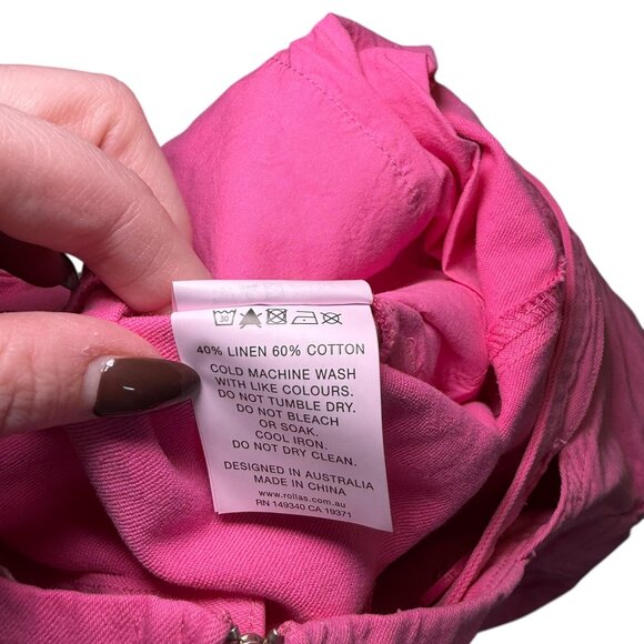 Rolla’s Alice Linen Overall Hot Pink Wide Leg Jumpsuit Size 26 - Picture 6 of 8